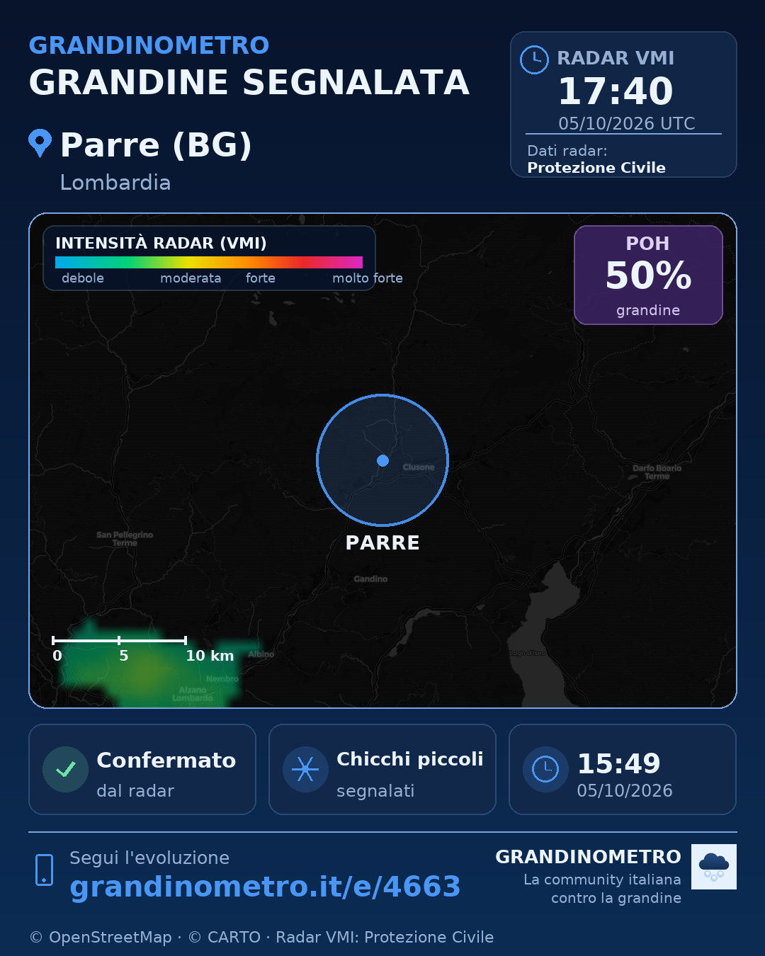 Mappa dell'evento: grandine a Parre (BG)