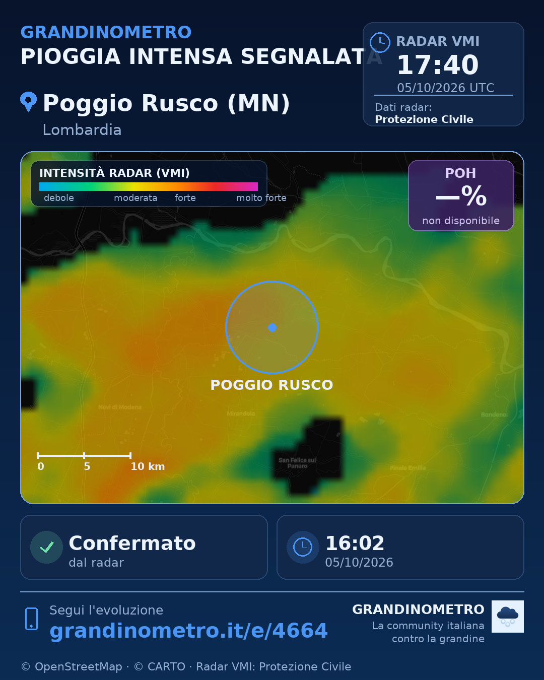 Mappa dell'evento: pioggia intensa a Poggio Rusco (MN)