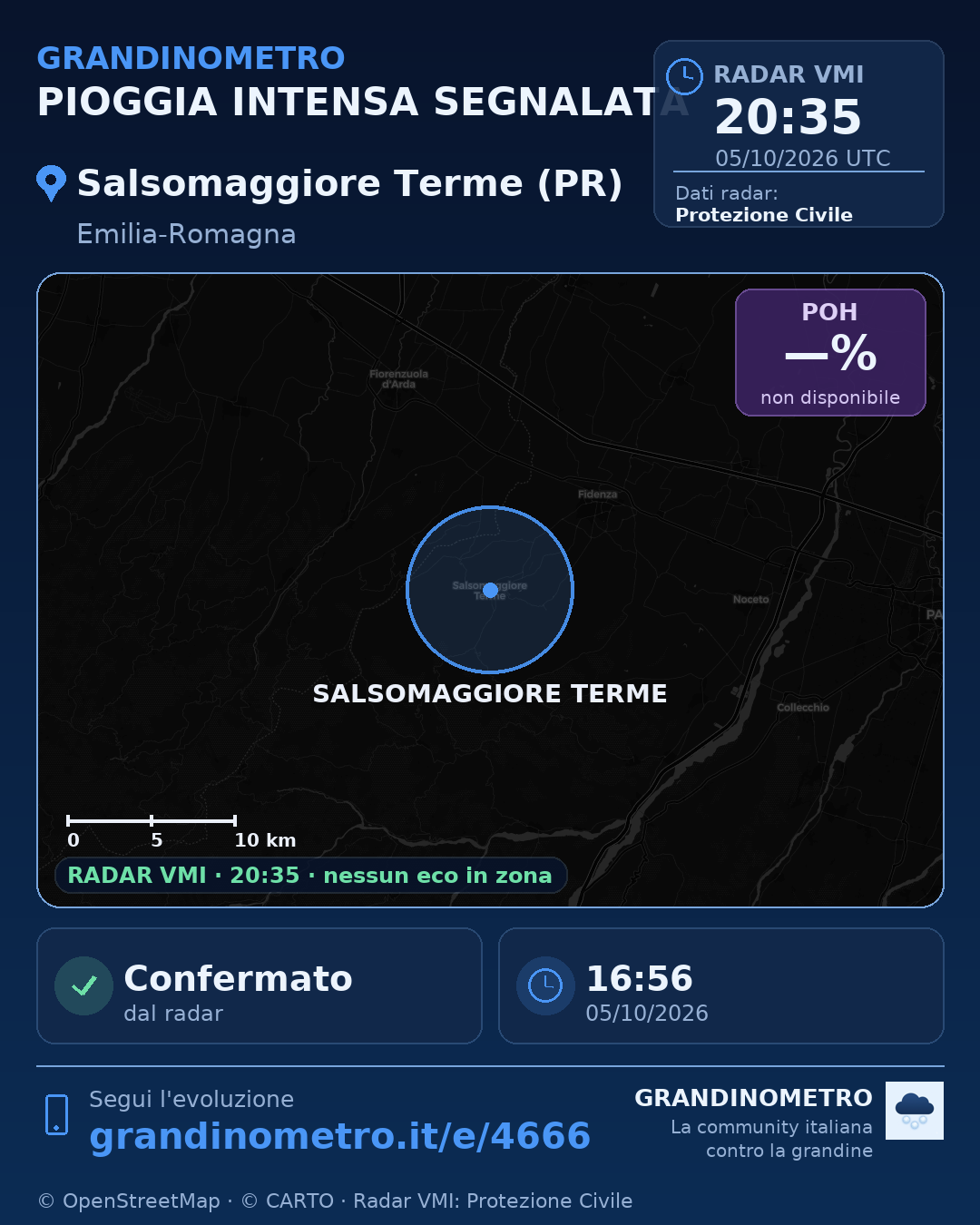 Mappa dell'evento: pioggia intensa a Salsomaggiore Terme (PR)