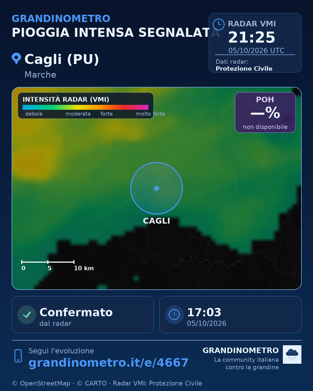 Mappa dell'evento: pioggia intensa a Cagli (PU)