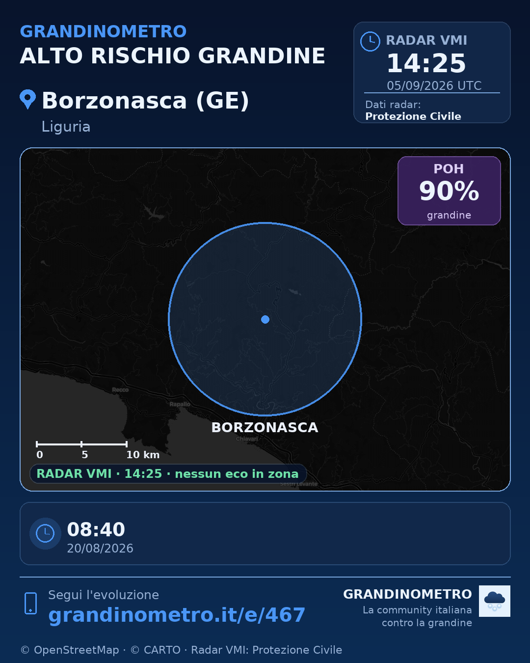 Mappa dell'evento: grandine a Borzonasca (GE)
