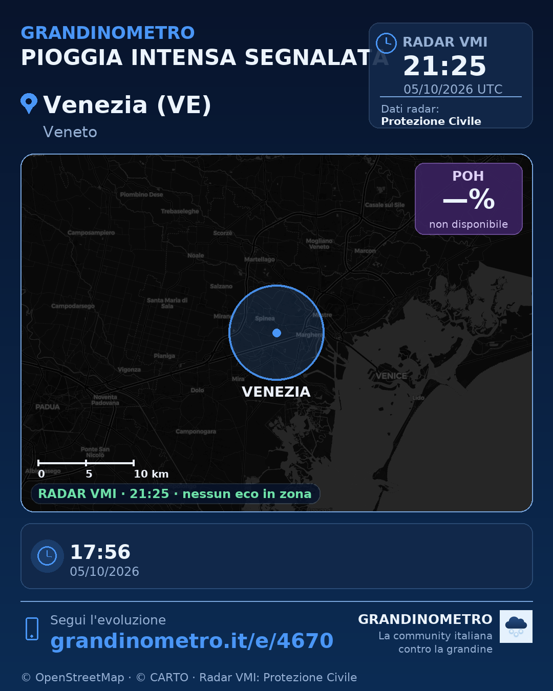 Mappa dell'evento: pioggia intensa a Venezia (VE)