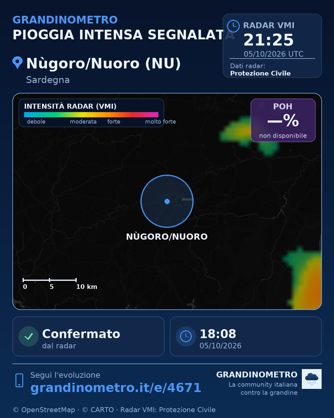 Mappa dell'evento: pioggia intensa a Nùgoro/Nuoro (NU)