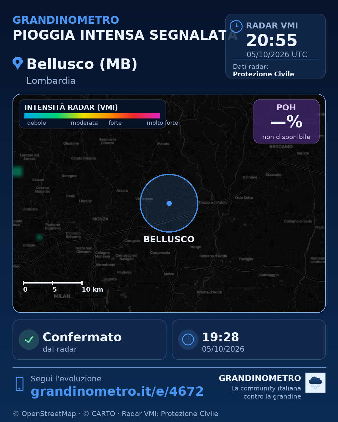 Mappa dell'evento: pioggia intensa a Bellusco (MB)
