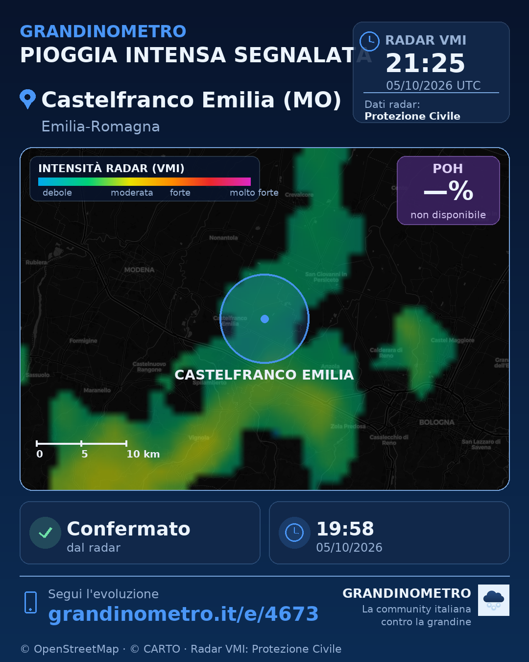 Mappa dell'evento: pioggia intensa a Castelfranco Emilia (MO)