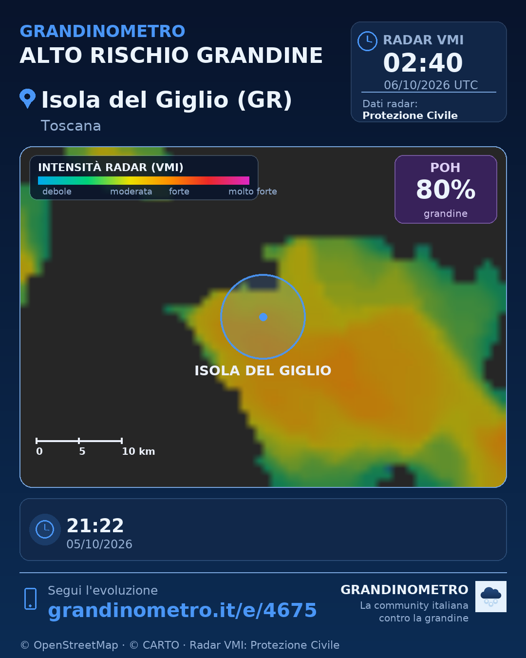 Mappa dell'evento: grandine a Isola del Giglio (GR)