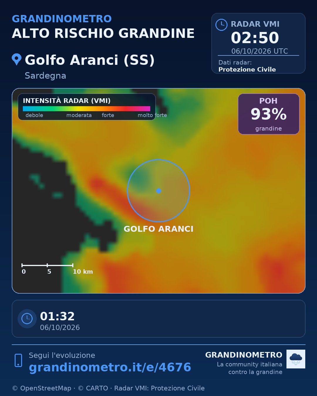 Mappa dell'evento: grandine a Golfo Aranci (SS)