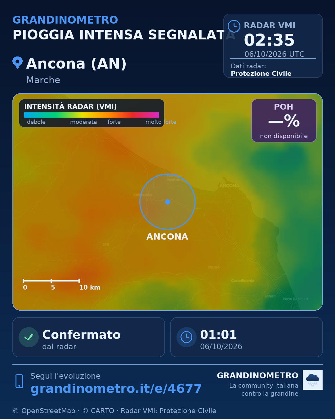 Mappa dell'evento: pioggia intensa ad Ancona (AN)