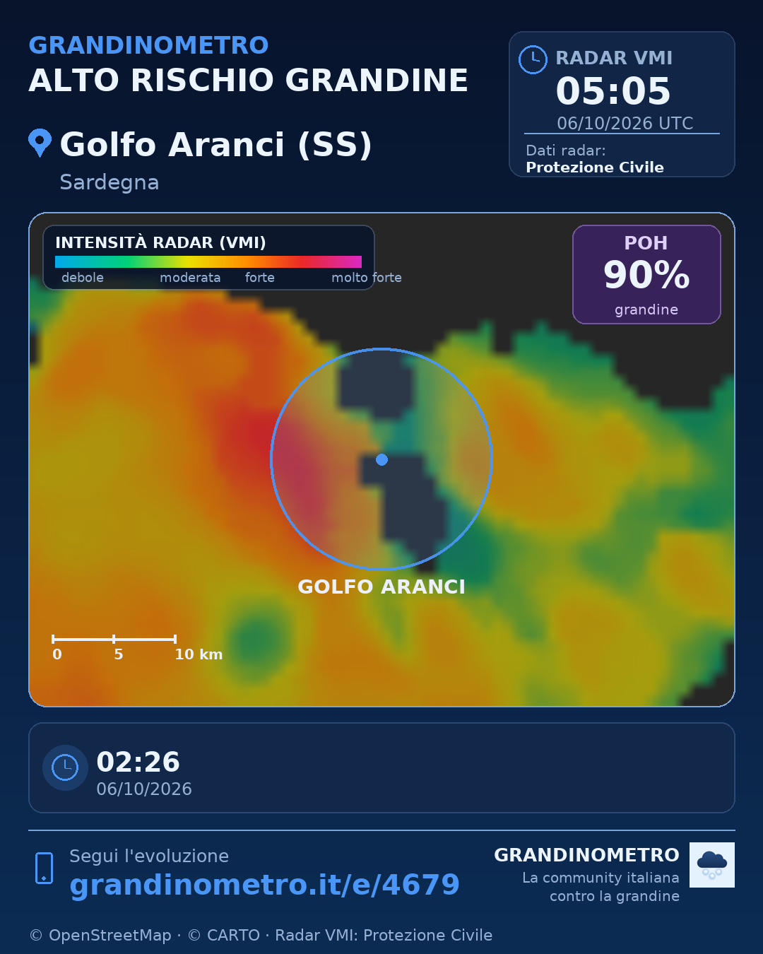 Mappa dell'evento: grandine a Golfo Aranci (SS)