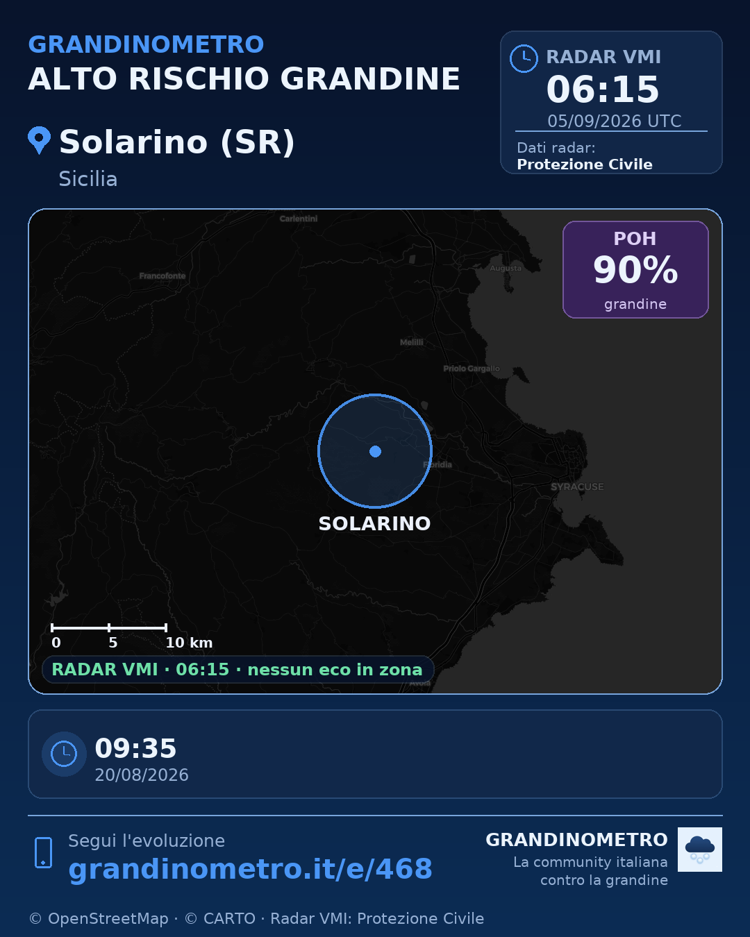 Mappa dell'evento: grandine a Solarino (SR)