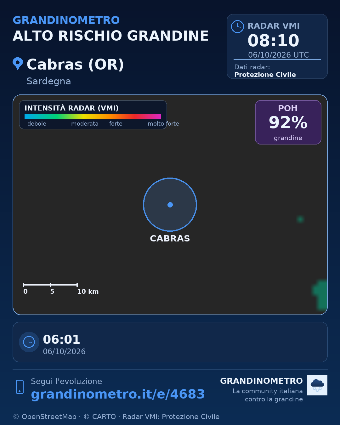 Mappa dell'evento: grandine a Cabras (OR)