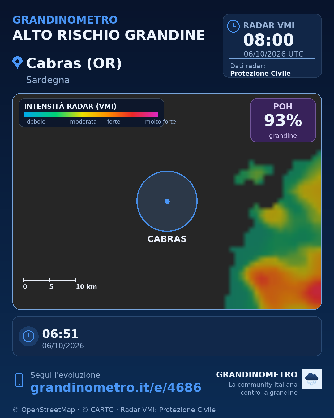Mappa dell'evento: grandine a Cabras (OR)