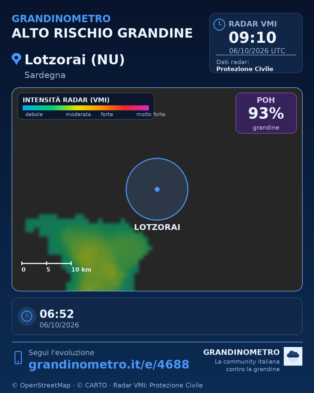 Mappa dell'evento: grandine a Lotzorai (NU)