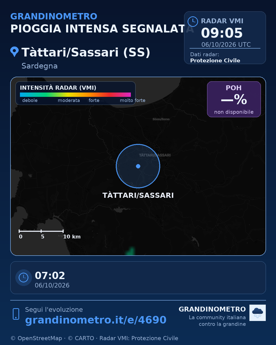 Mappa dell'evento: pioggia intensa a Tàttari/Sassari (SS)
