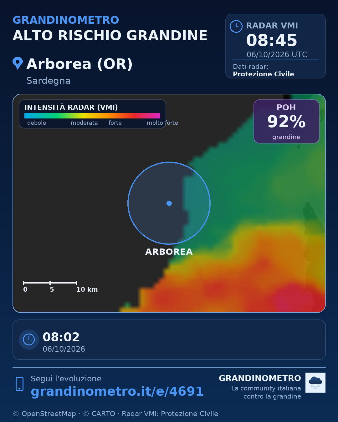 Mappa dell'evento: grandine ad Arborea (OR)
