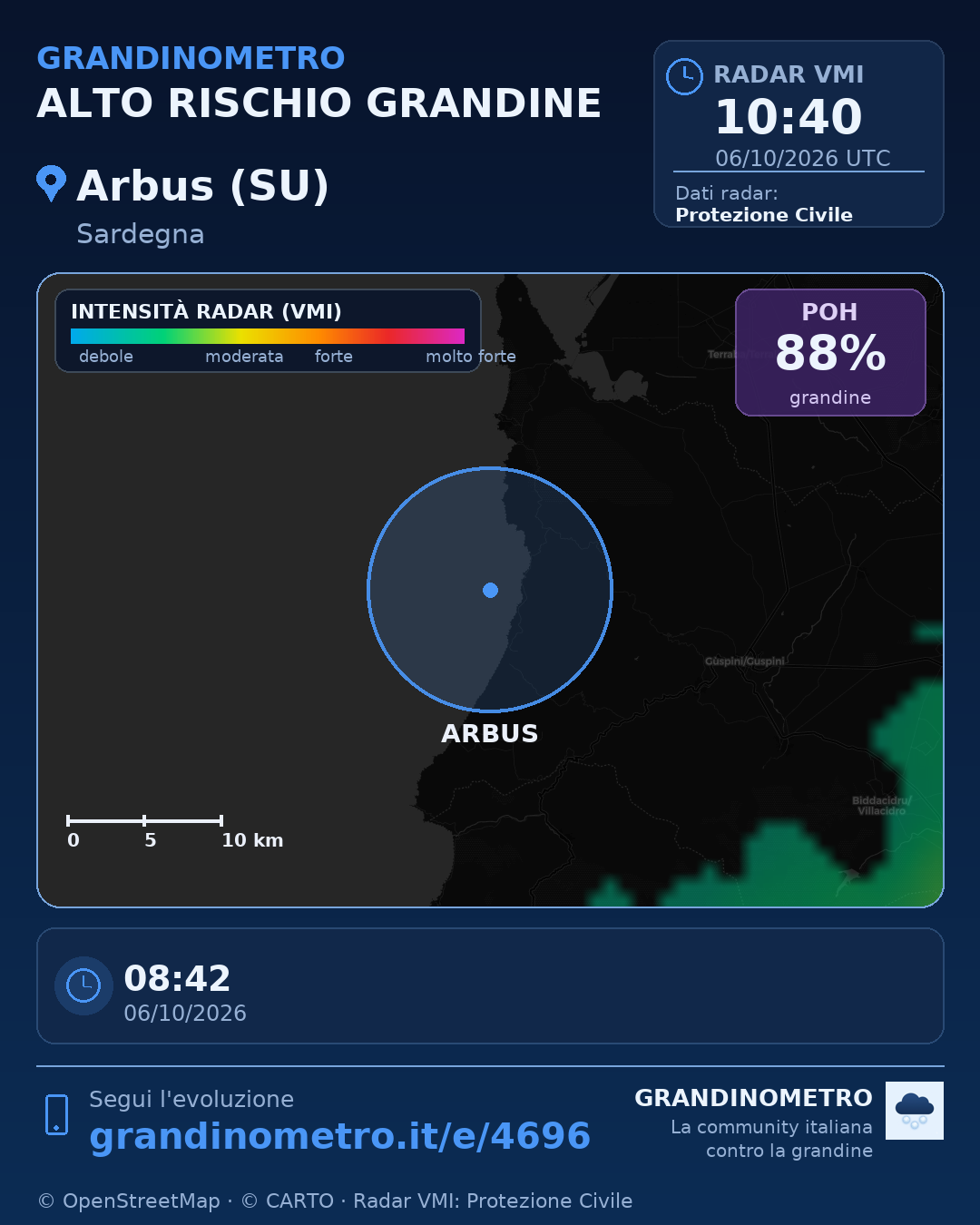 Mappa dell'evento: grandine ad Arbus (SU)