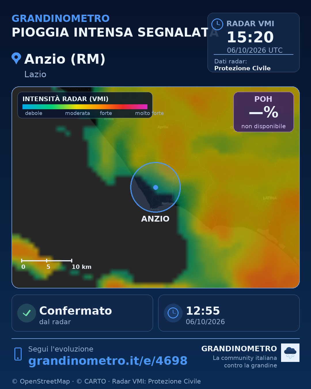 Mappa dell'evento: pioggia intensa ad Anzio (RM)