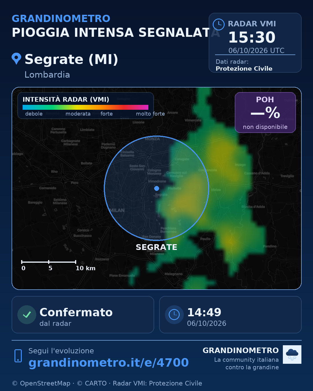 Mappa dell'evento: pioggia intensa a Segrate (MI)