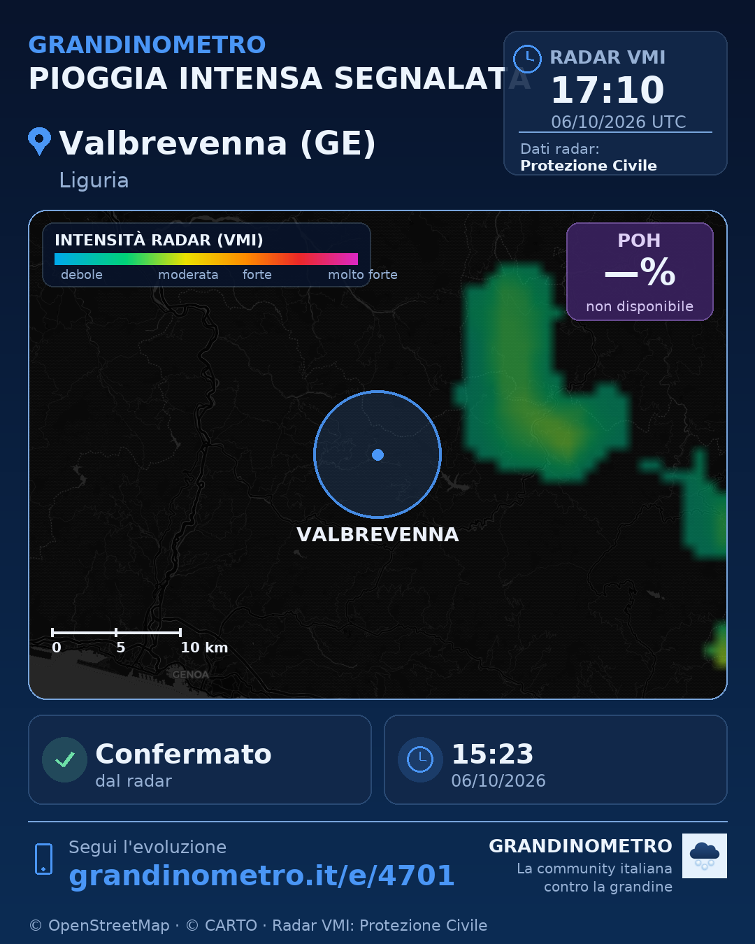 Mappa dell'evento: pioggia intensa a Valbrevenna (GE)