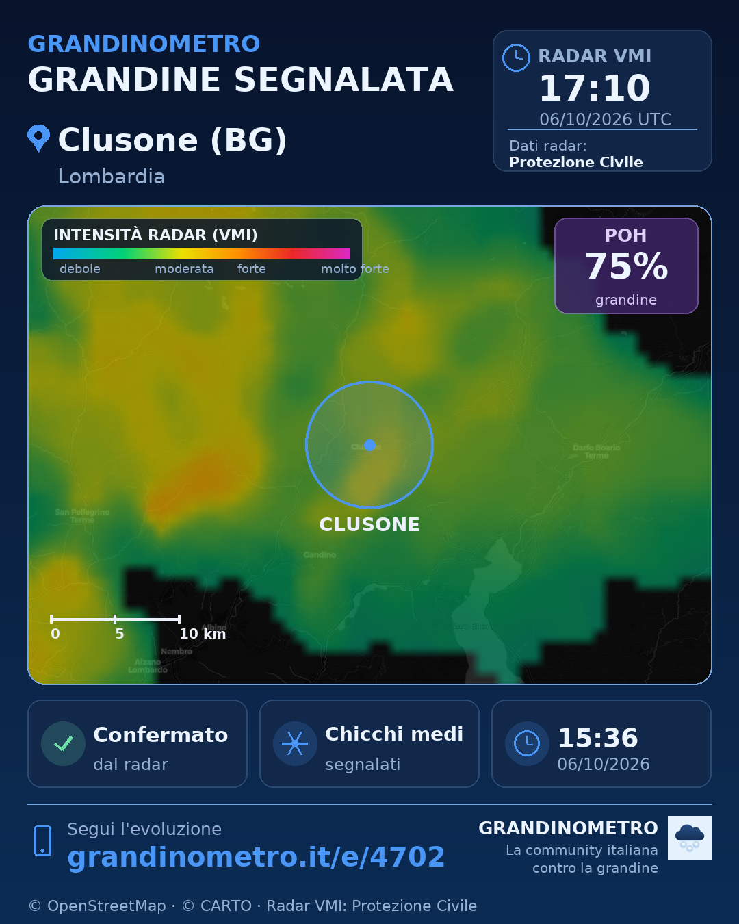 Mappa dell'evento: grandine a Clusone (BG)
