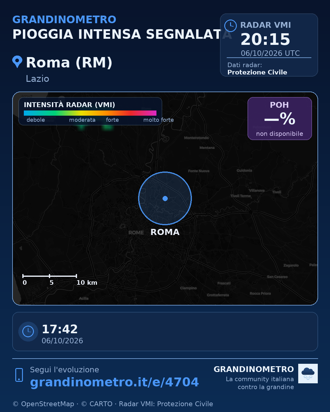 Mappa dell'evento: pioggia intensa a Roma (RM)