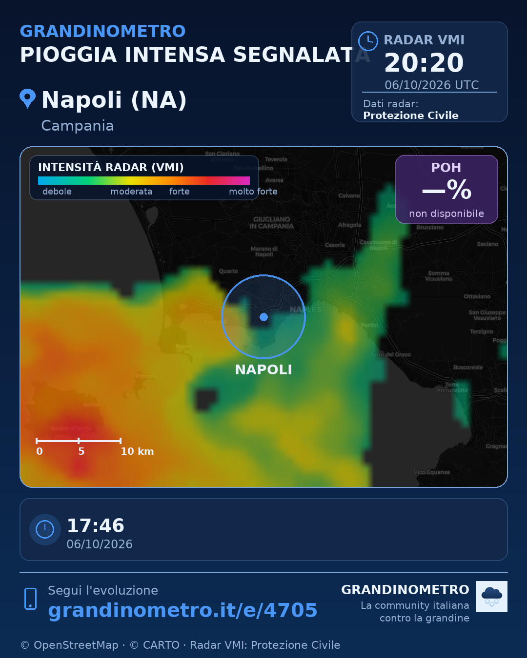 Mappa dell'evento: pioggia intensa a Napoli (NA)