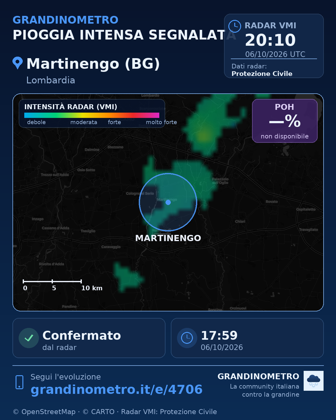Mappa dell'evento: pioggia intensa a Martinengo (BG)