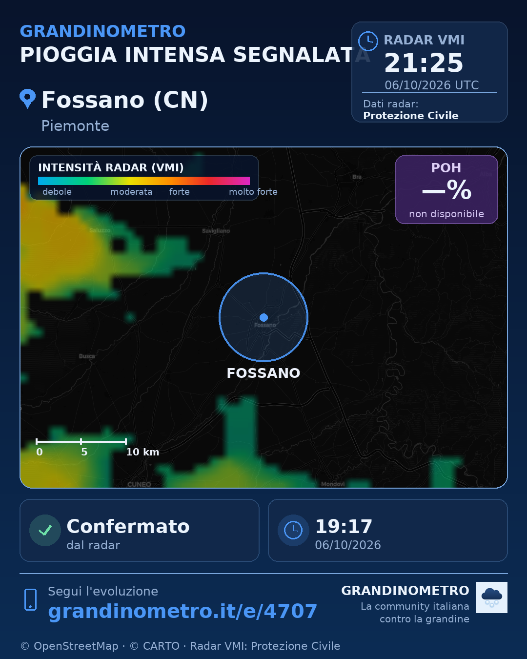 Mappa dell'evento: pioggia intensa a Fossano (CN)