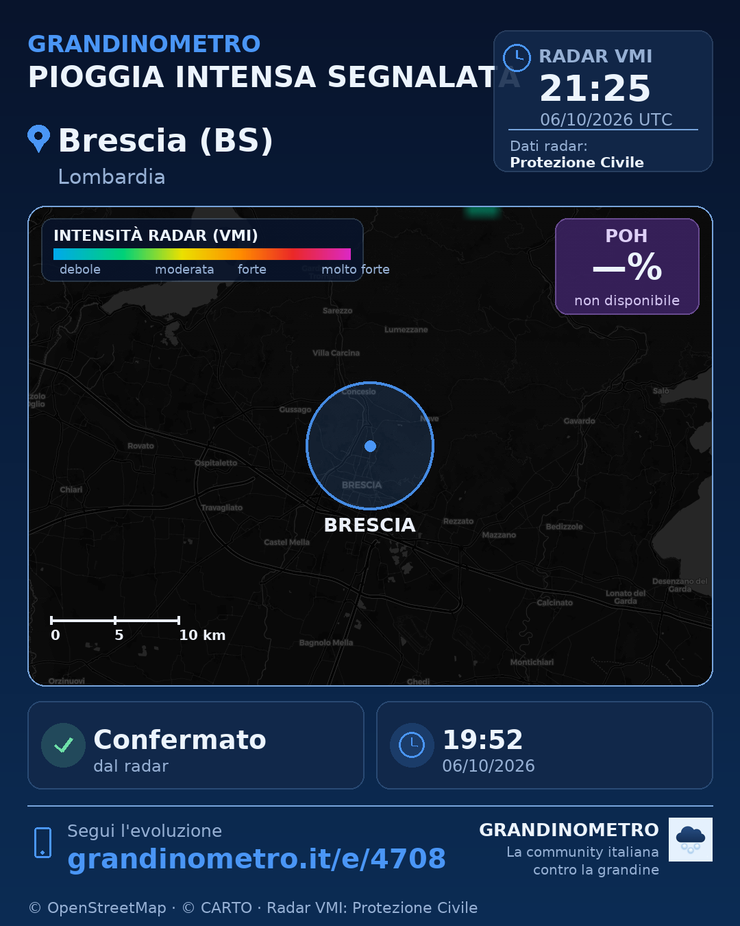 Mappa dell'evento: pioggia intensa a Brescia (BS)