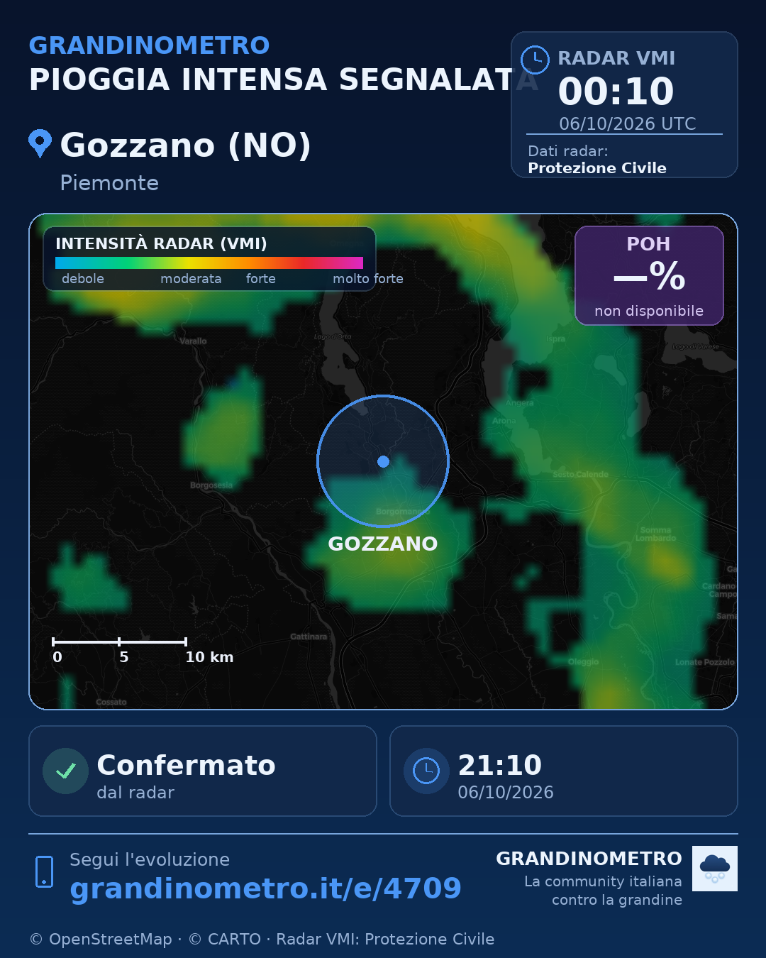 Mappa dell'evento: pioggia intensa a Gozzano (NO)