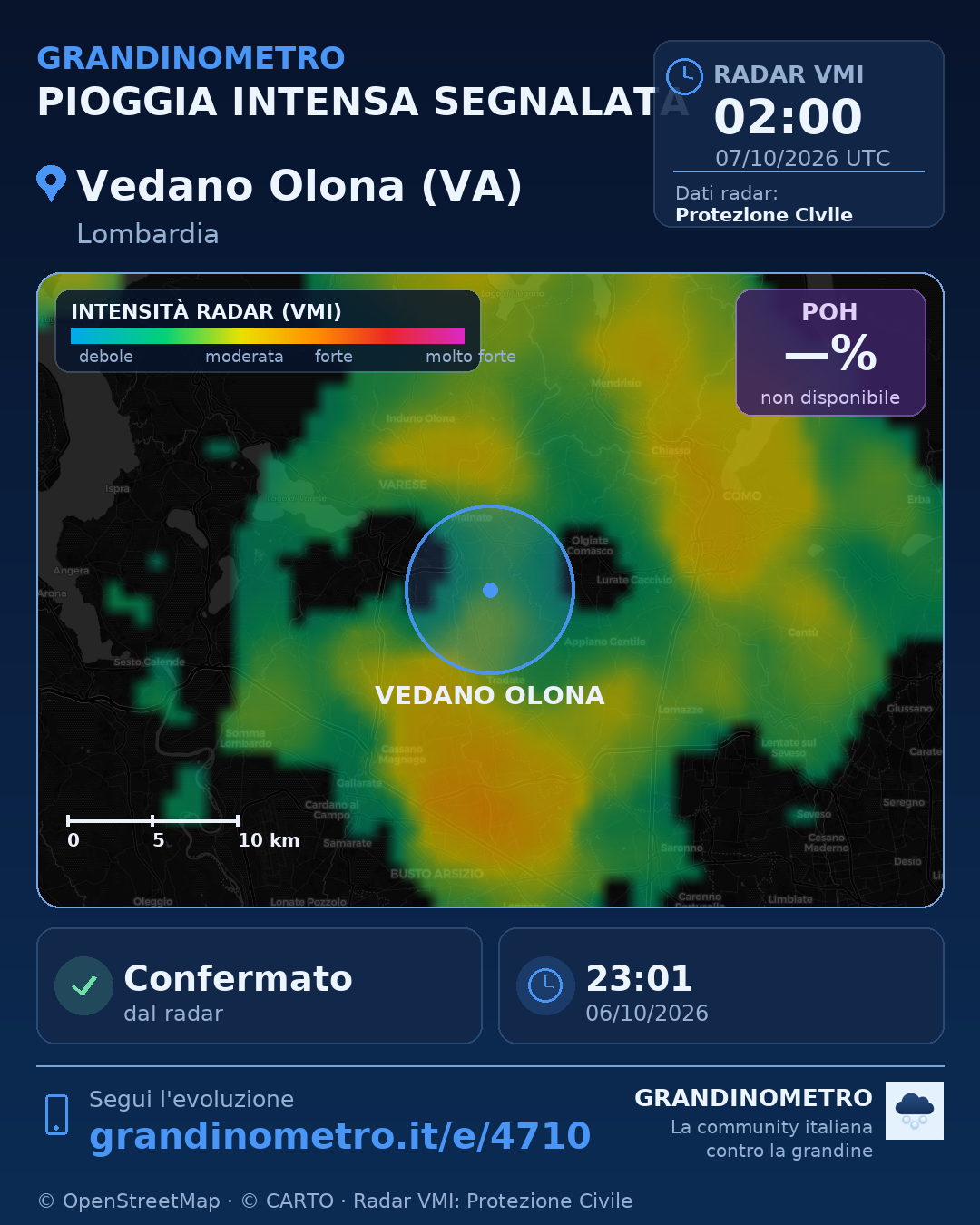 Mappa dell'evento: pioggia intensa a Vedano Olona (VA)