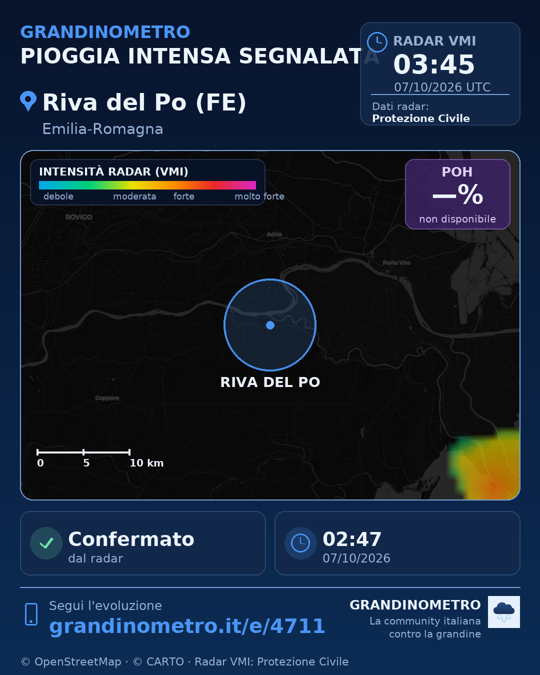 Mappa dell'evento: pioggia intensa a Riva del Po (FE)