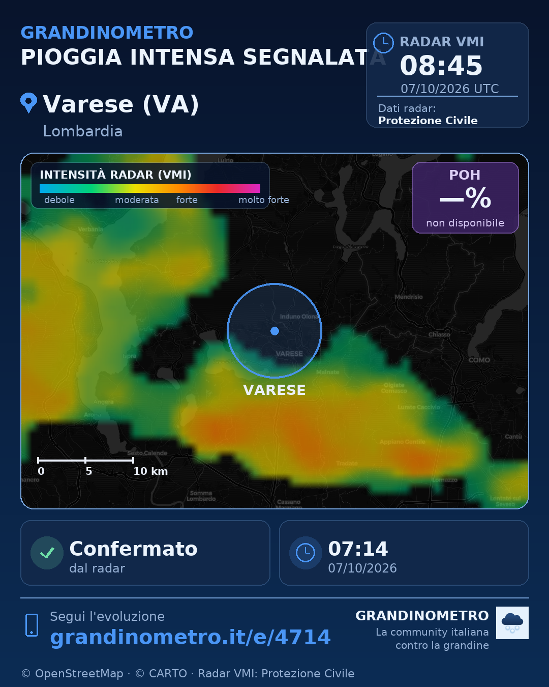Mappa dell'evento: pioggia intensa a Varese (VA)