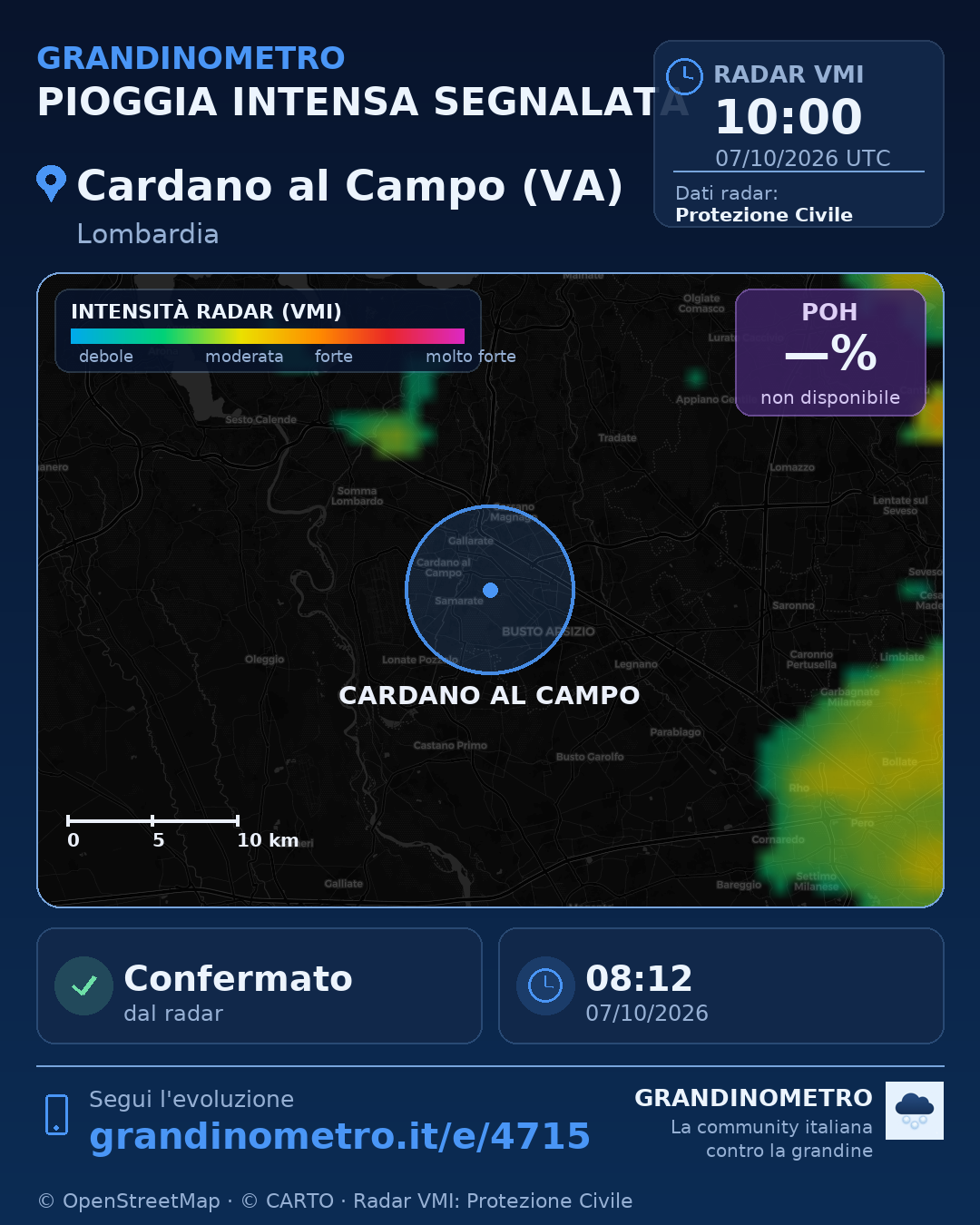 Mappa dell'evento: pioggia intensa a Cardano al Campo (VA)