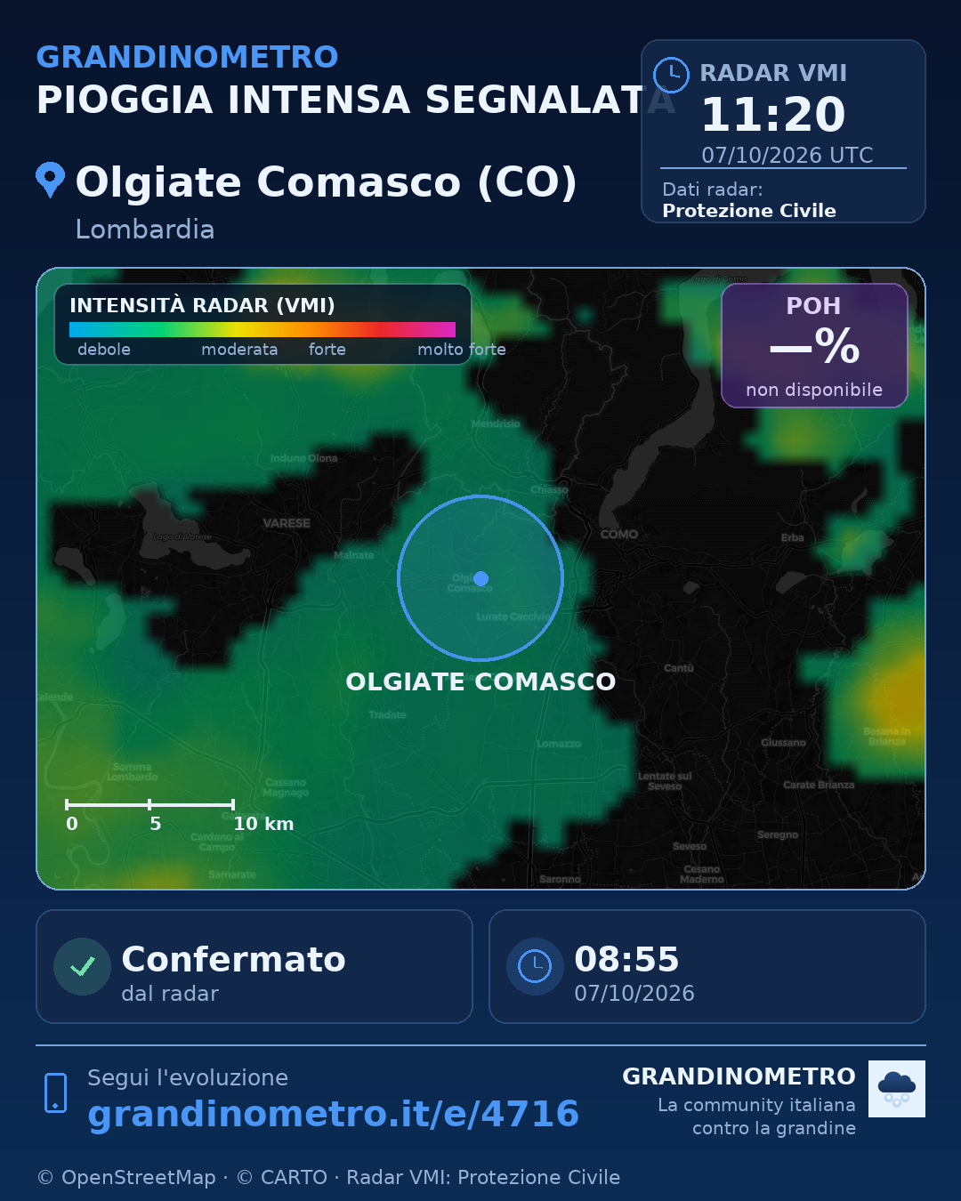 Mappa dell'evento: pioggia intensa a Olgiate Comasco (CO)