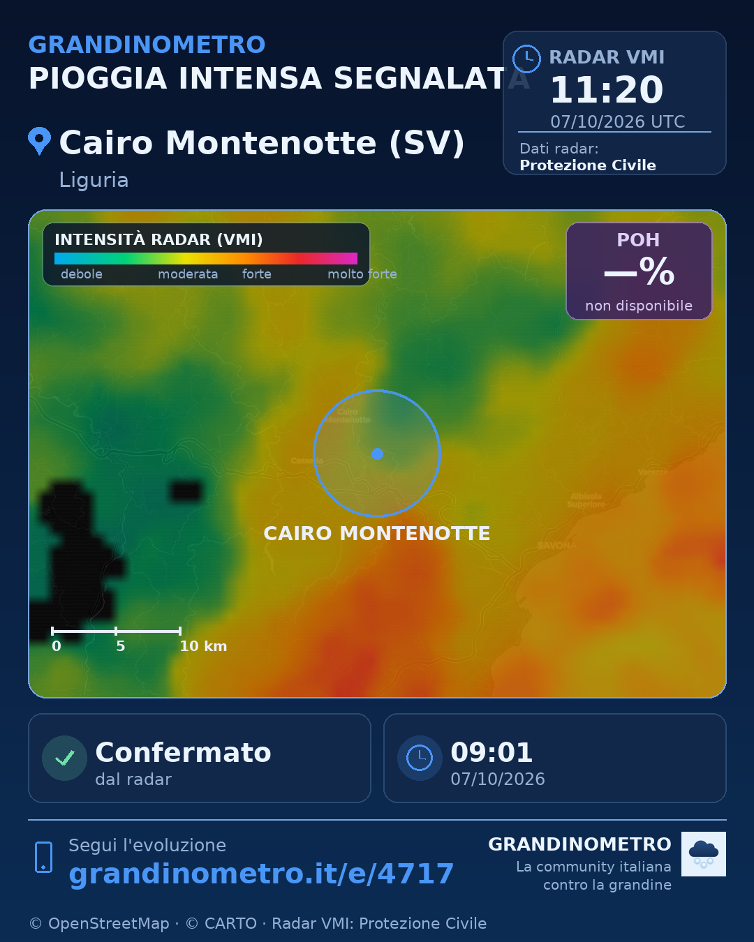 Mappa dell'evento: pioggia intensa a Cairo Montenotte (SV)
