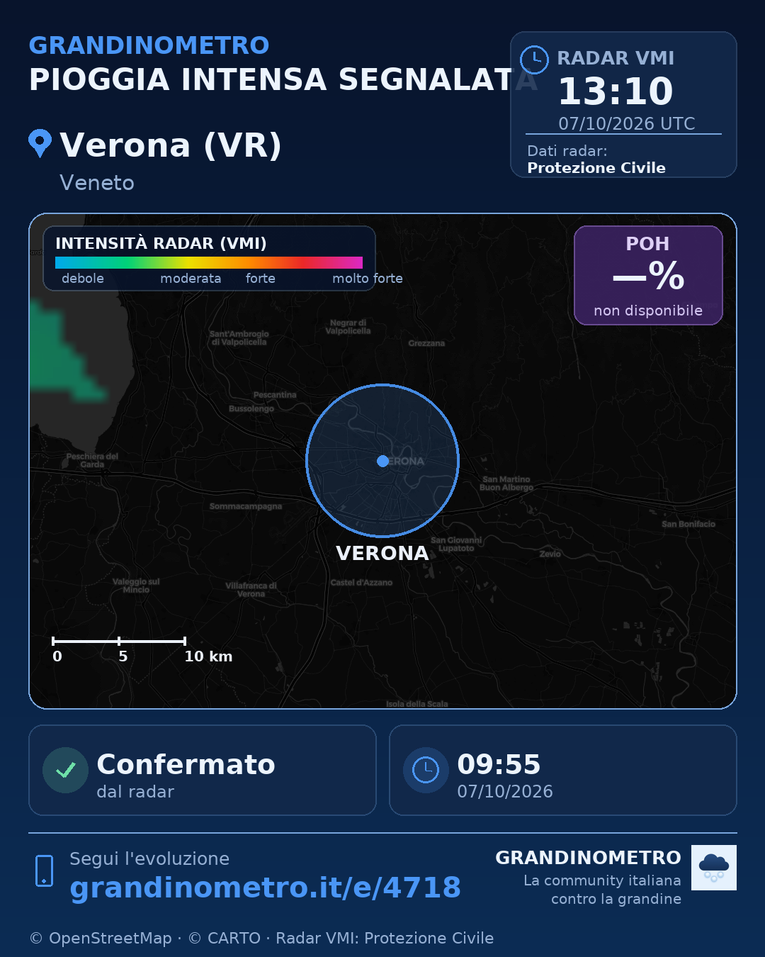 Mappa dell'evento: pioggia intensa a Verona (VR)