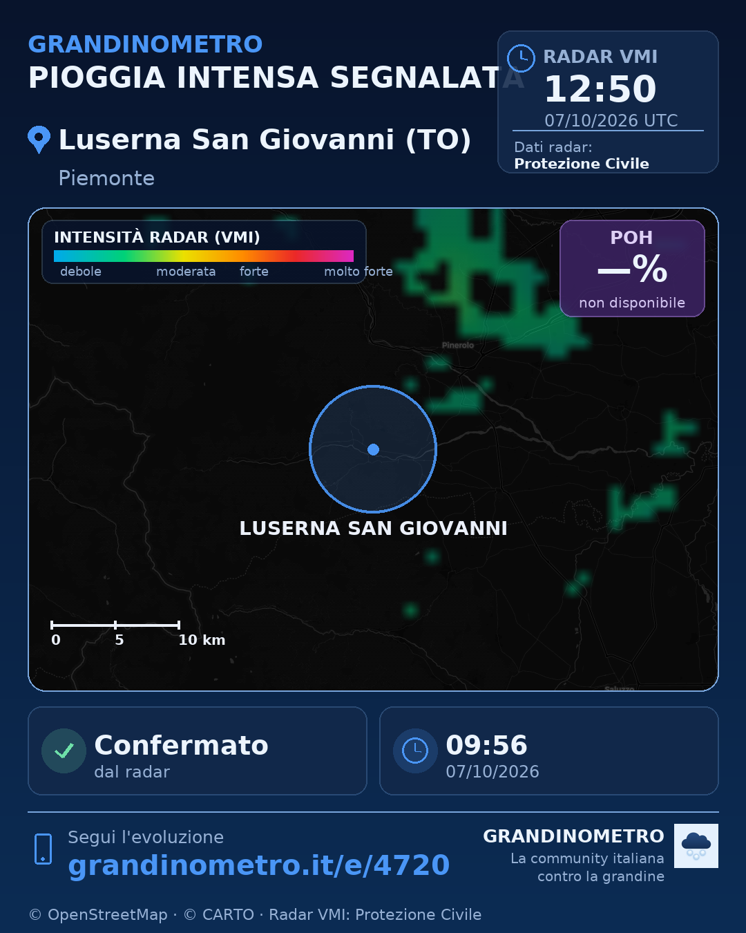 Mappa dell'evento: pioggia intensa a Luserna San Giovanni (TO)
