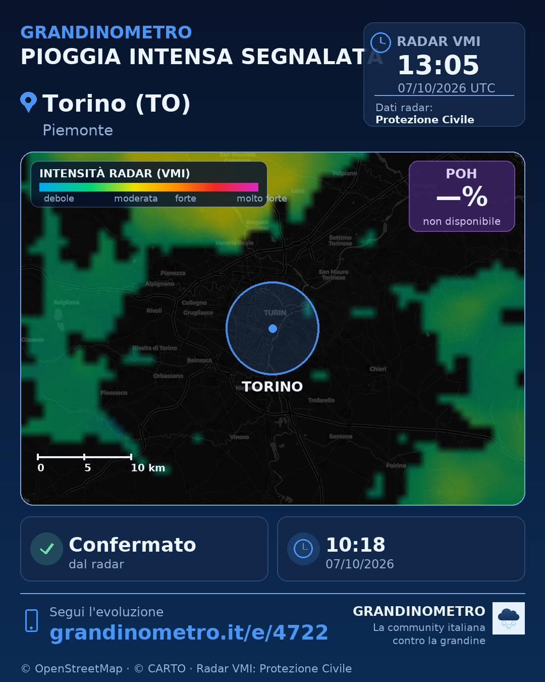 Mappa dell'evento: pioggia intensa a Torino (TO)