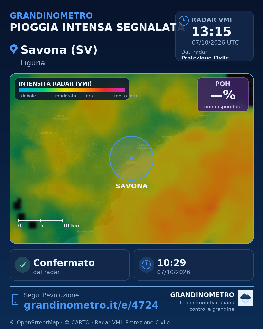 Mappa dell'evento: pioggia intensa a Savona (SV)