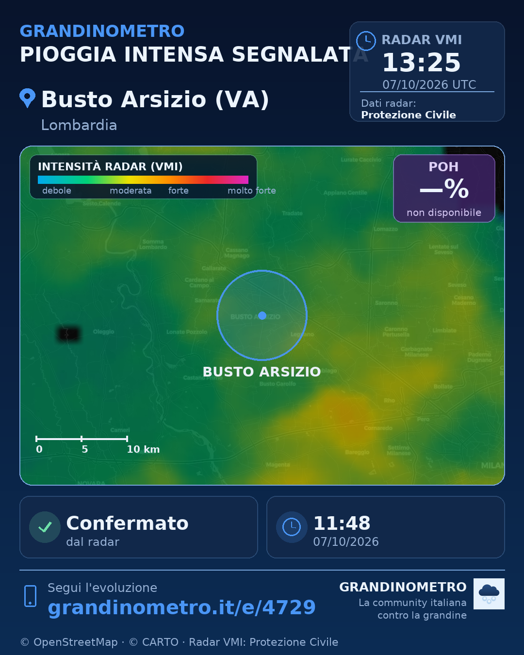 Mappa dell'evento: pioggia intensa a Busto Arsizio (VA)