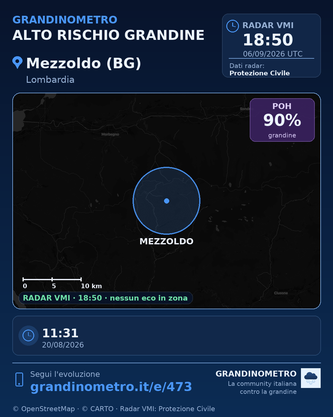 Mappa dell'evento: grandine a Mezzoldo (BG)