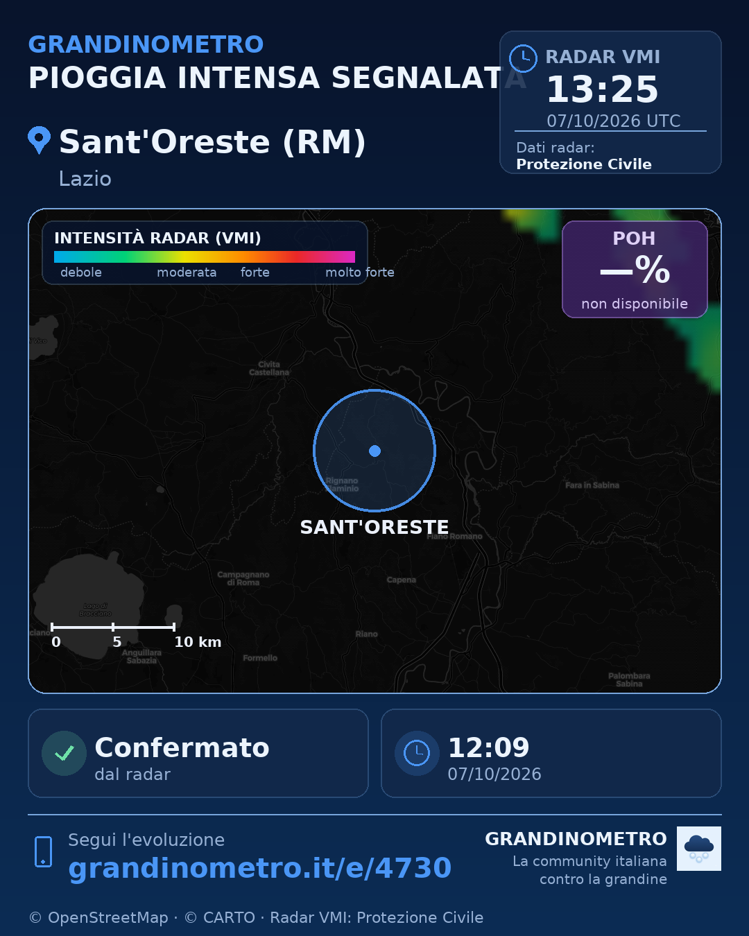 Mappa dell'evento: pioggia intensa a Sant'Oreste (RM)