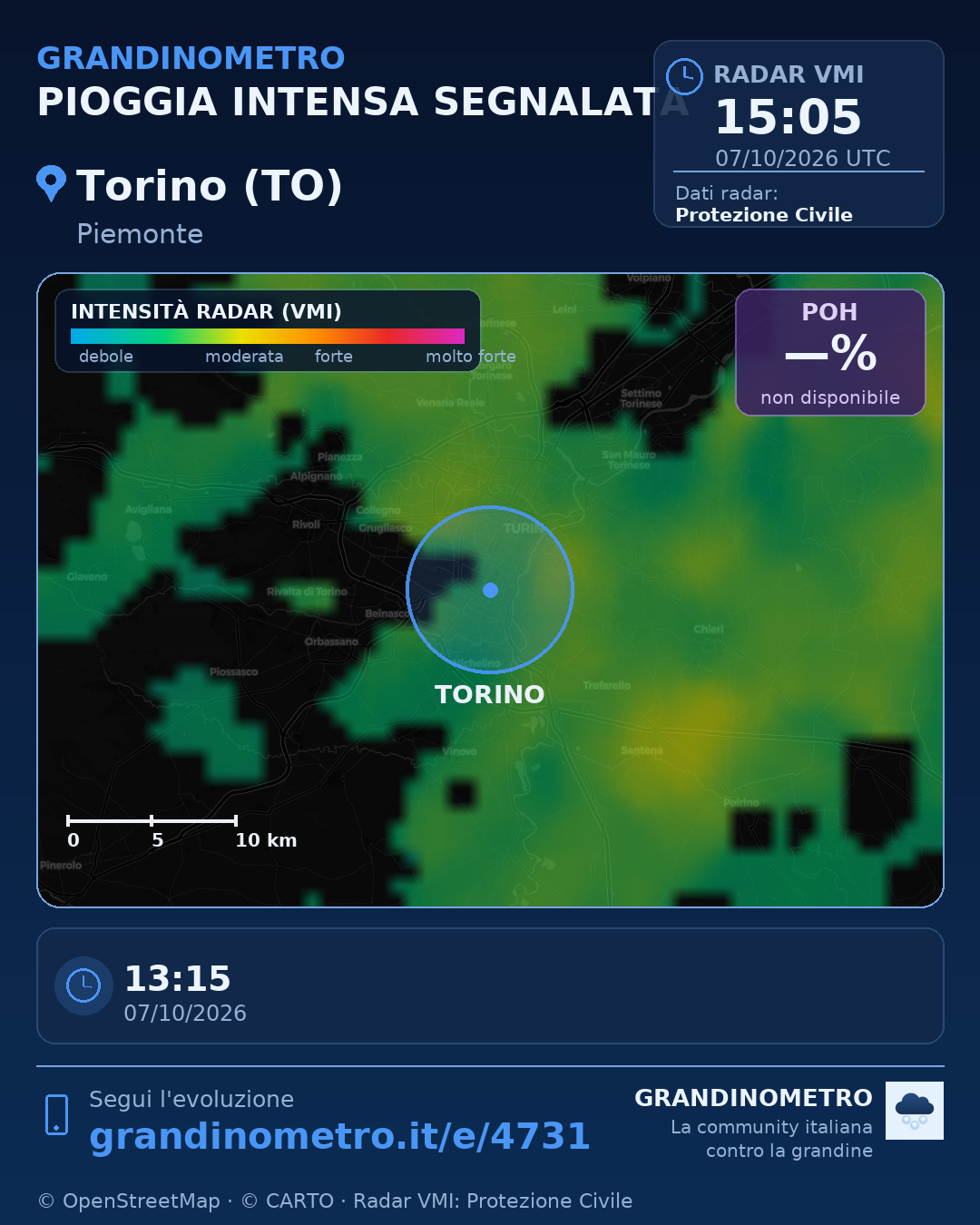 Mappa dell'evento: pioggia intensa a Torino (TO)
