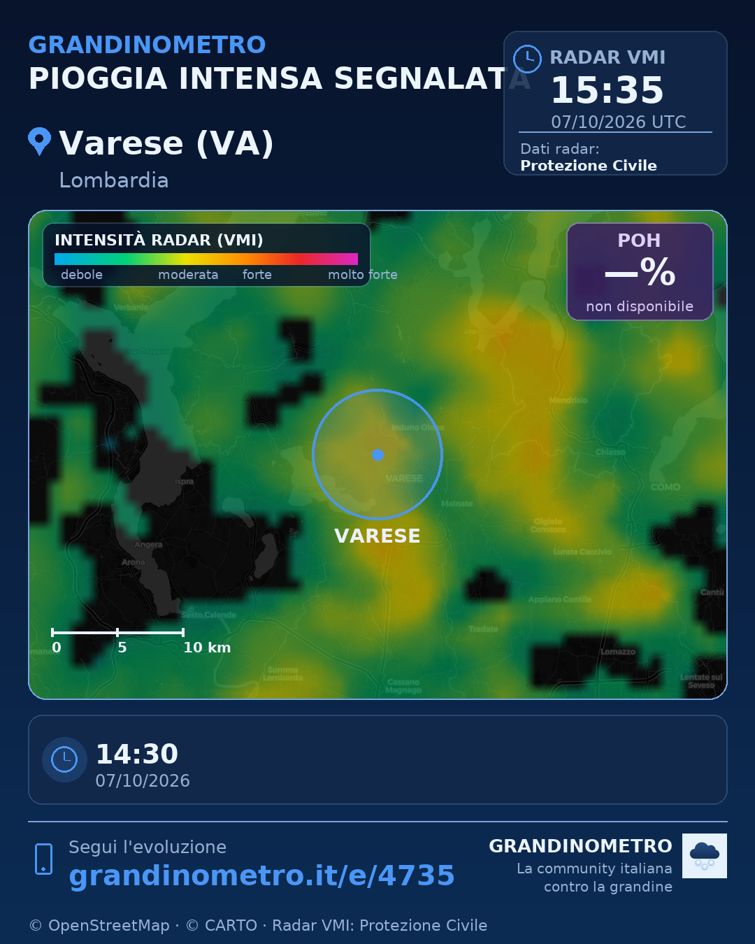 Mappa dell'evento: pioggia intensa a Varese (VA)
