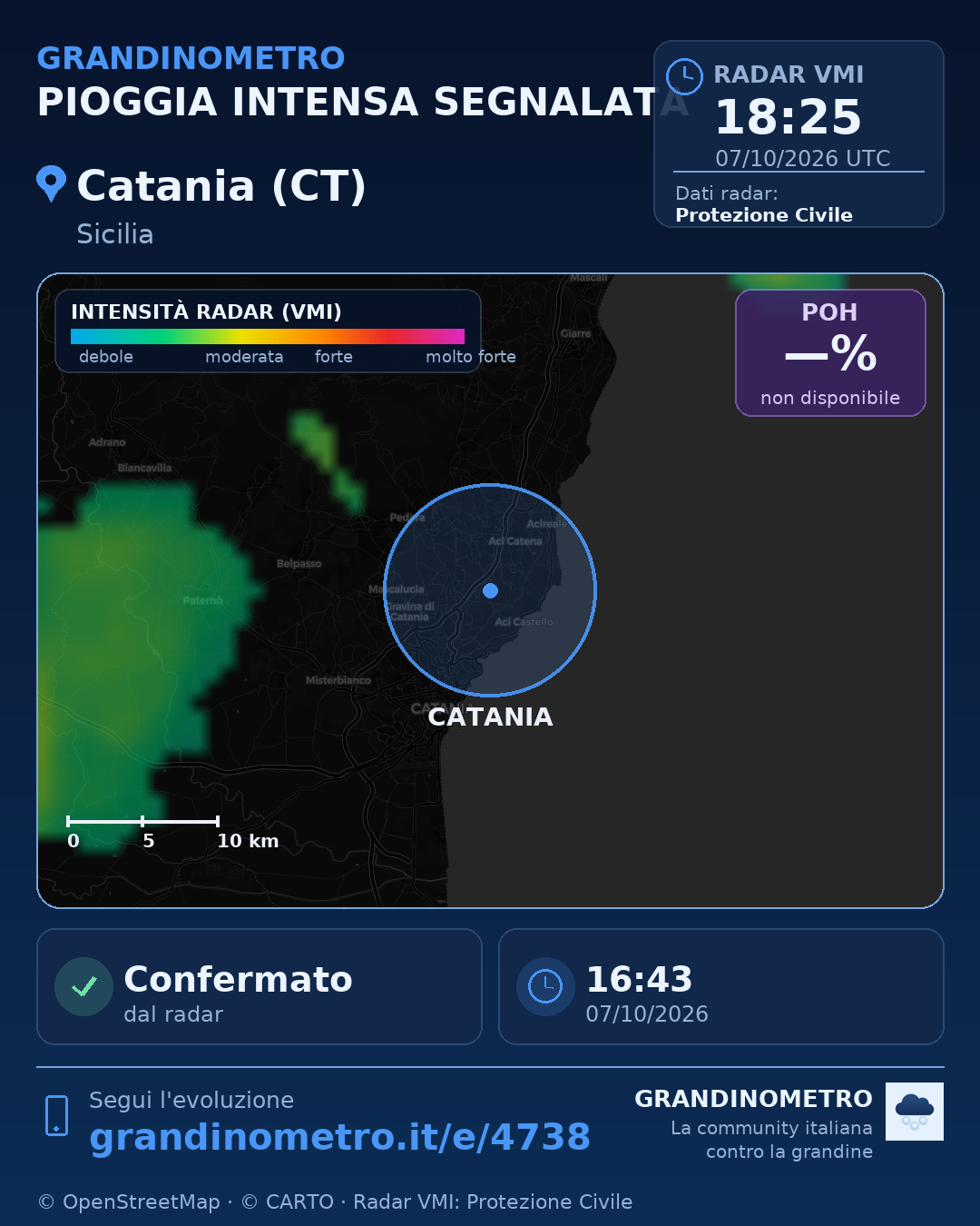 Mappa dell'evento: pioggia intensa a Catania (CT)