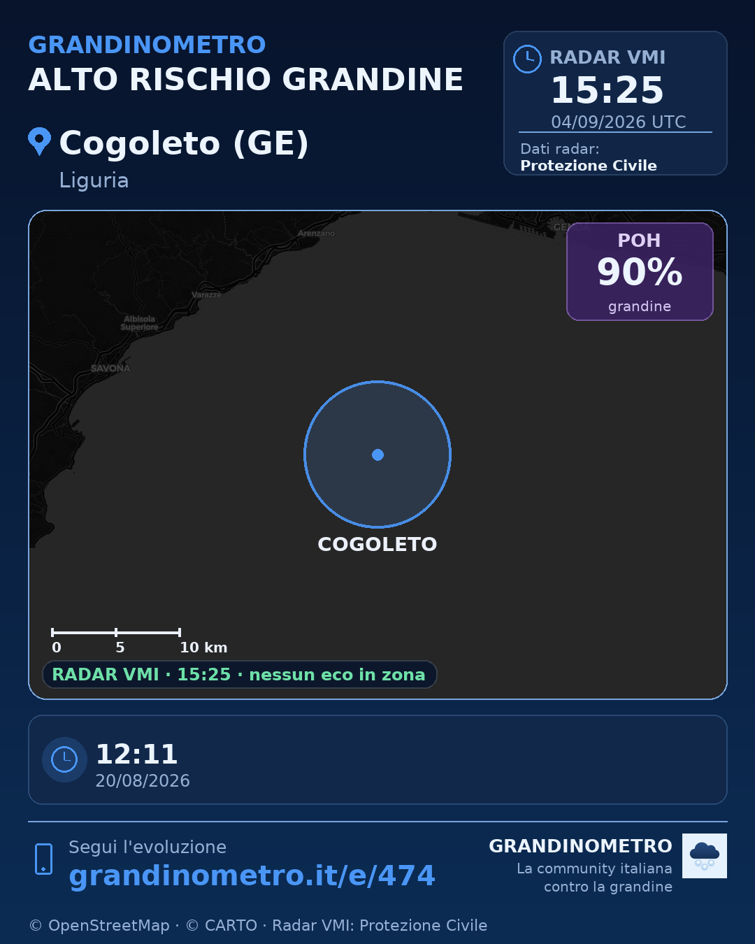 Mappa dell'evento: grandine a Cogoleto (GE)