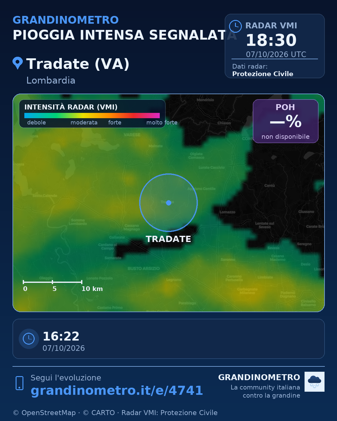 Mappa dell'evento: pioggia intensa a Tradate (VA)