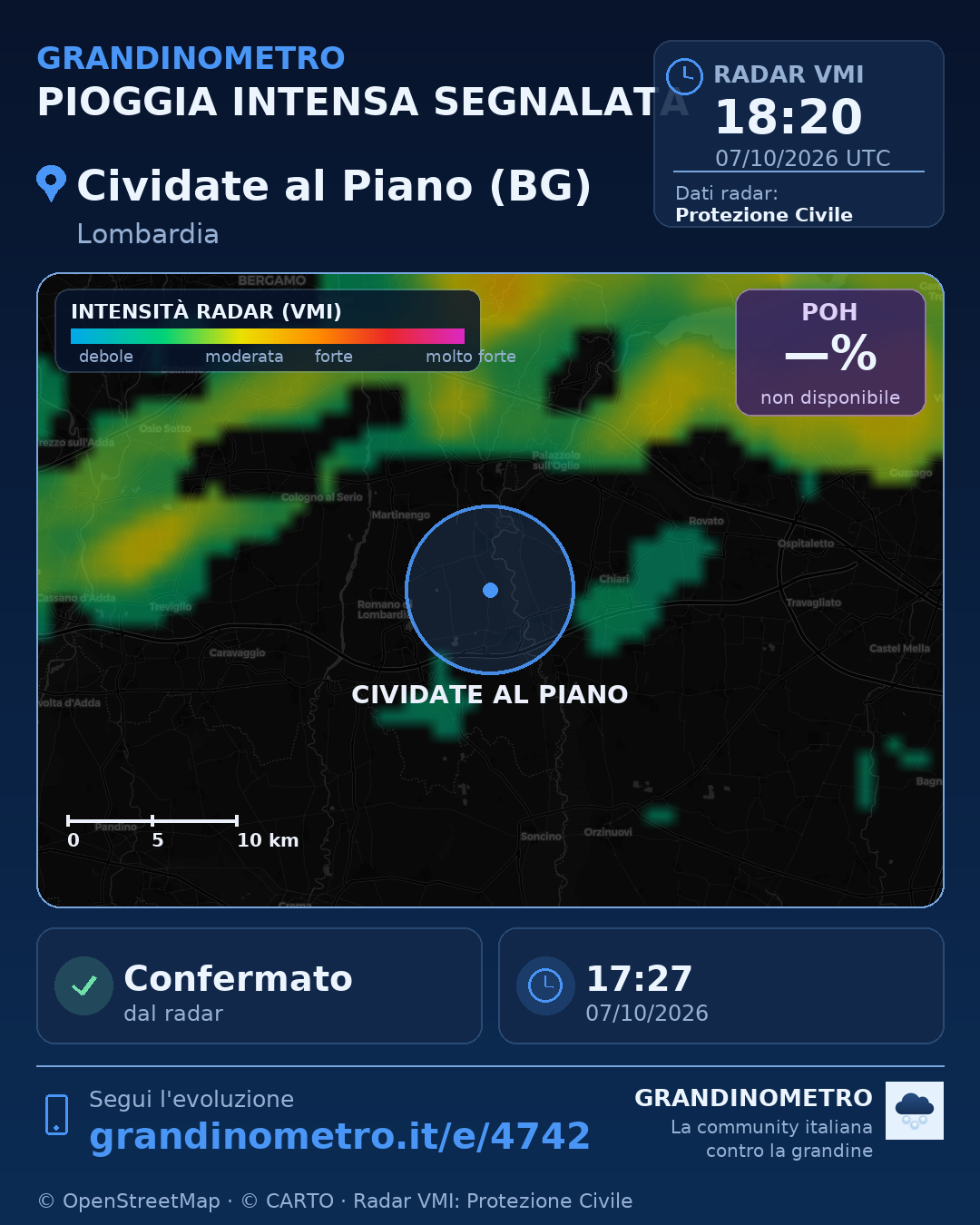 Mappa dell'evento: pioggia intensa a Cividate al Piano (BG)