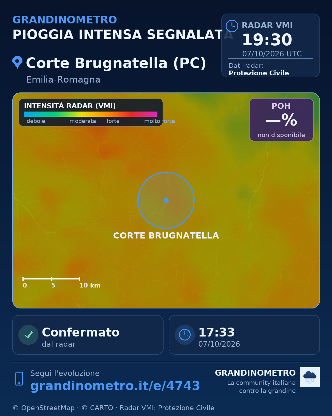 Mappa dell'evento: pioggia intensa a Corte Brugnatella (PC)